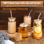 Iced Coffee Cups with Lids,Glass Cups with Lids and Straws,4 Coffee Tumbler