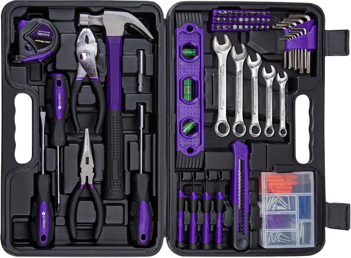 CARTMAN 152-Piece Household Tool Set, Purple Hand Kit With Storage Case Box