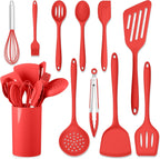 HaWare 11 PCS Silicone Cooking Utensils Set, Heat Resistant Kitchen Utensils with Holder, Food-grade Spatula Sets for Nonstick Cookware, Kitchen Tools Gadgets Include Fish Turner, Spoon (White)