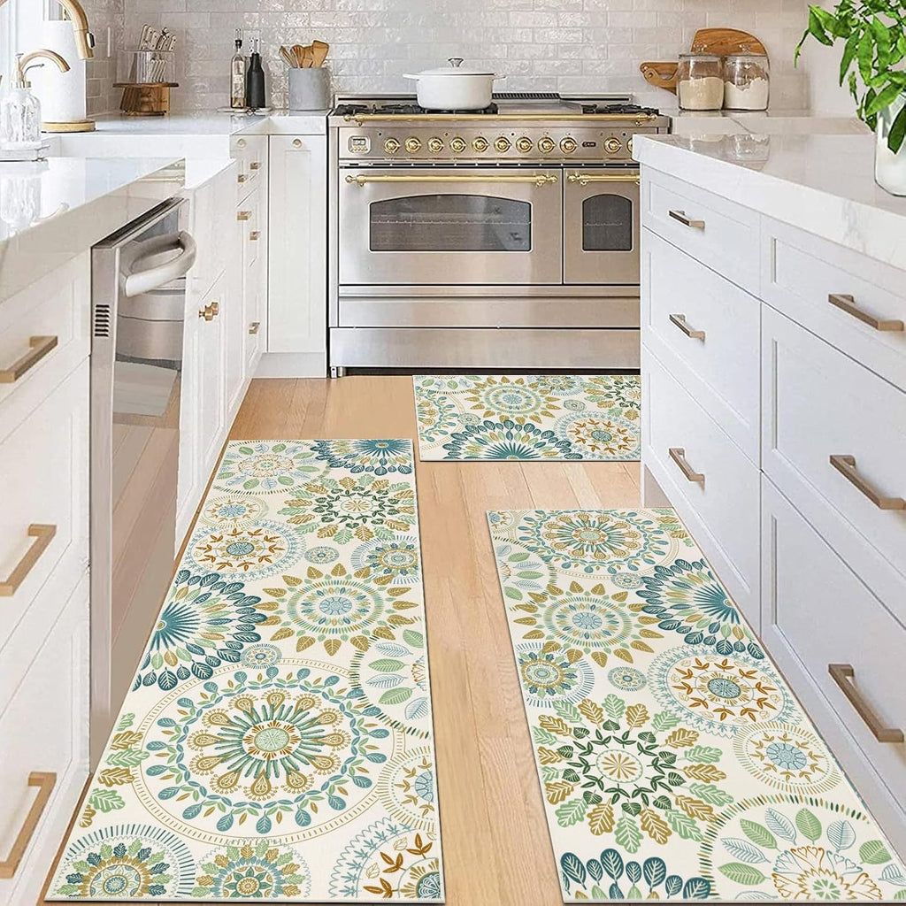 Bsmathom Farmhouse Kitchen Rugs Sets of 3, Boho Non-Slip Kitchen Mats for Floor, Kitchen Runner Rugs Non Skid Washable for Kitchen Entryway Hallway Laundry Room