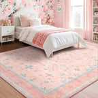 Washable Pink and Blue 6x9 Oushak Rugs - Image 7