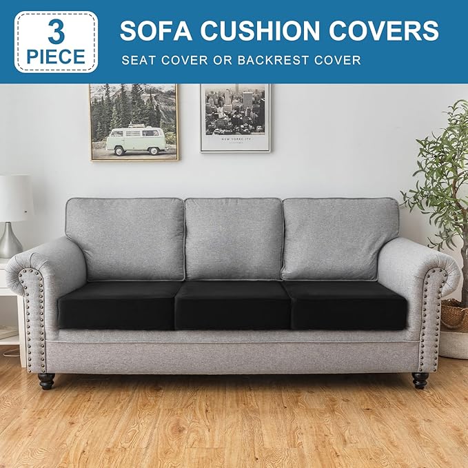 Couch Cover Stretch Velvet Sofa Cushion Cover 3-Piece - Image 3