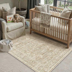 4x6 Washable Area Rug for Living Room Bedroom Vintage Beige Soft Low Pile - Image 3