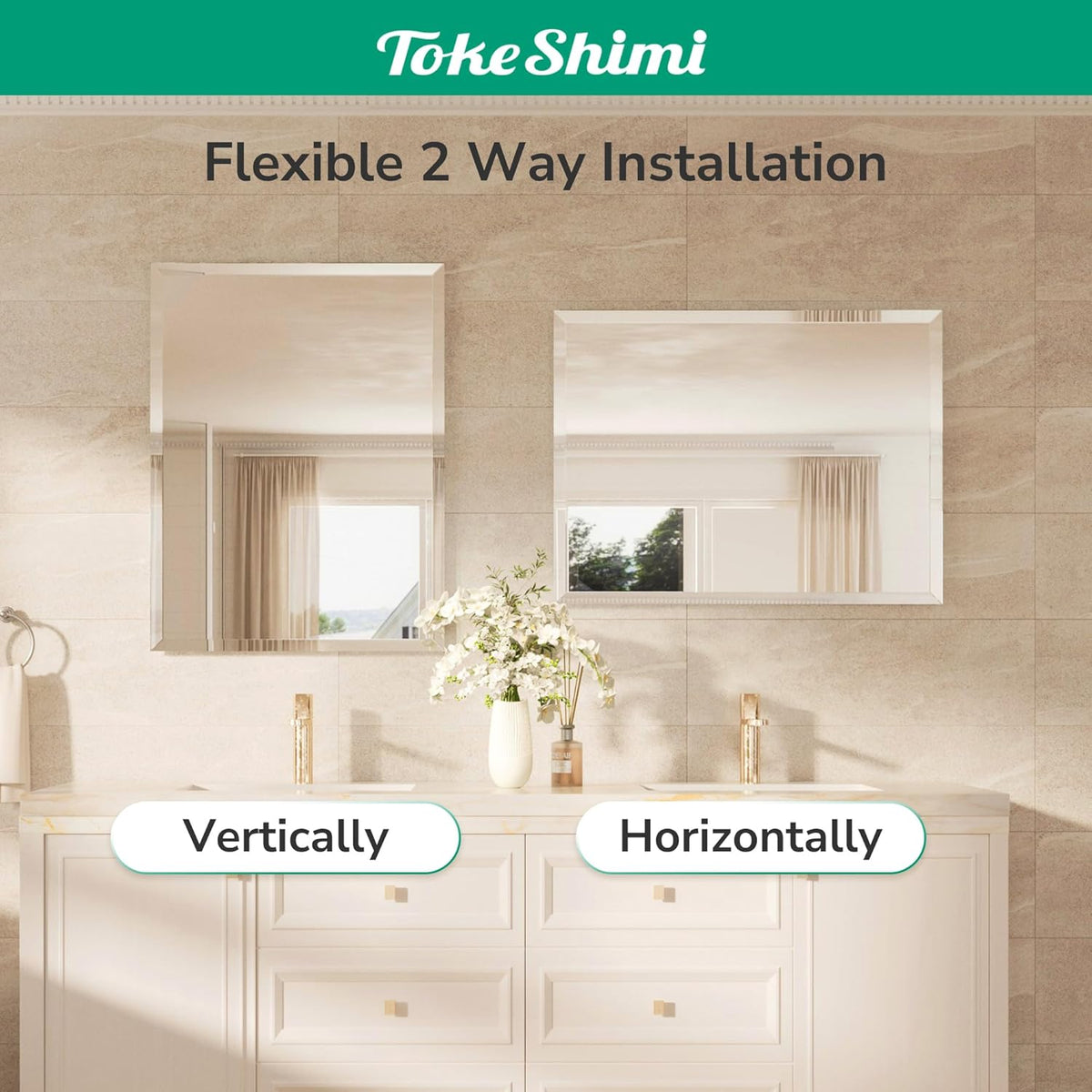 TokeShimi Bathroom Vanity Mirror Frameless with 1" Beveled Edge 24x36 in