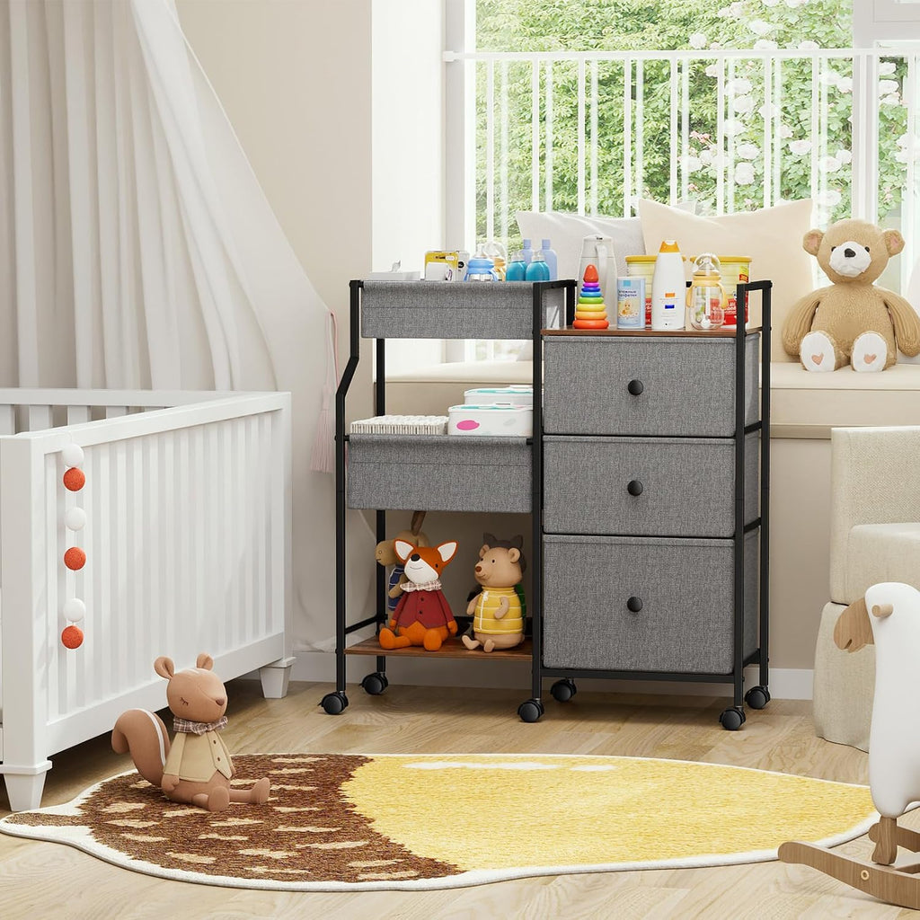 Baby Diaper Caddy Organizer Rolling Cart with Dividers and Drawers