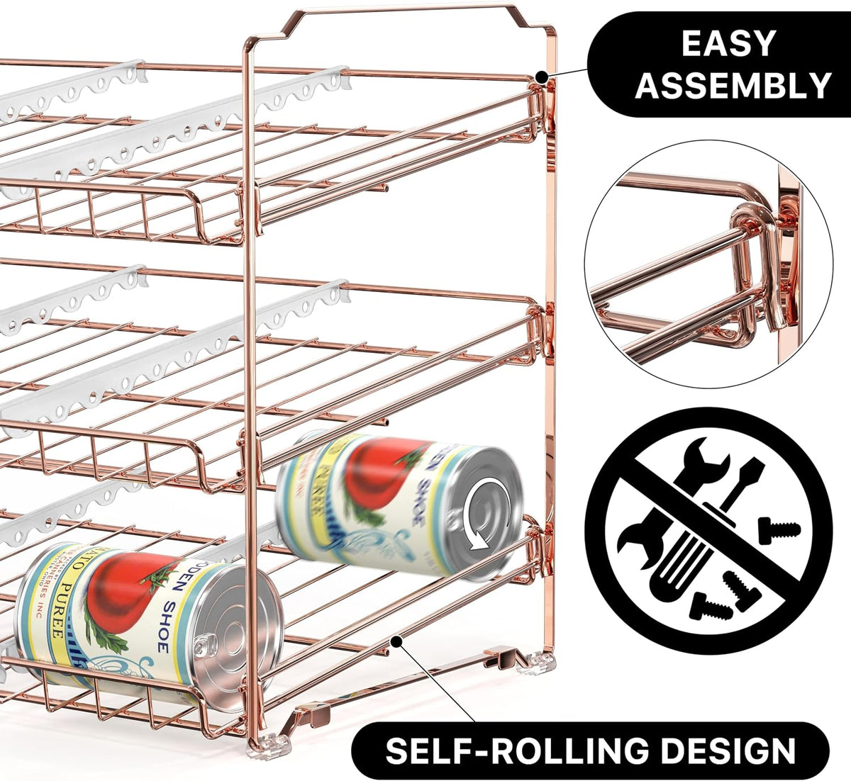 Simple Houseware 3-Tier Stackable Can Organizer Rack 36 Cans, Rose Gold