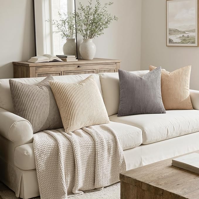 MIULEE Boho Farmhouse Neutral Cream Throw Pillow Covers 18x18 Inch Set of 4 - Image 2