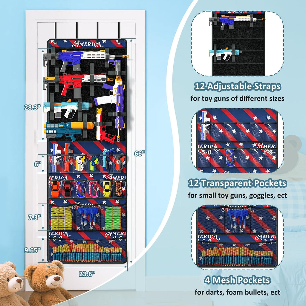 Over The Door Organizer for Toy Gun, Toy Storage Toys Organizer, Blue Red