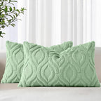 decorUhome Throw Pillow Covers 12x20 Inch Set of 2, Soft Plush Faux Wool Sage by decorUhome