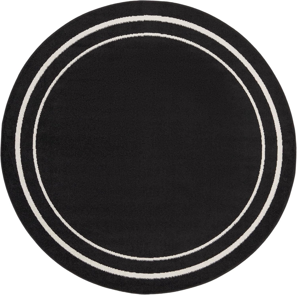 Nourison Home Nourison Essentials Black Ivory 4' x Round Area Rug - Easy Clean, Non Shedding, Bed Room, Living Room, Dining Room, Kitchen (4' x Round)