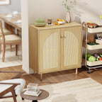 Mericonia 30 Inch Buffet Cabinet with Storage, Boho Sideboard with Rattan Decorated Doors & Adjustable Shelf, Accent Credenza Coffee Bar for Kitchen, Dining Room, Living Room, Entryway