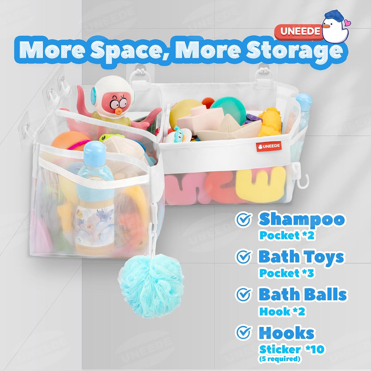 UNEEDE Bath Toy Storage 3 Compartment Corner Bath Toy Storage Organizer