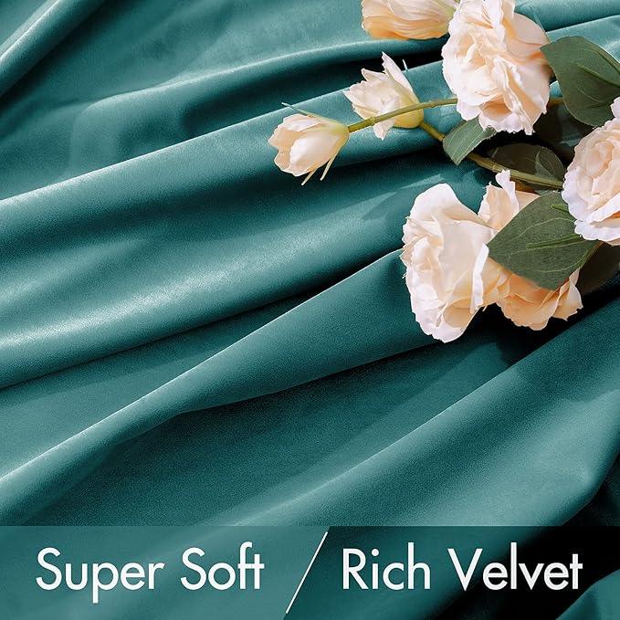 MIULEE Teal Velvet Curtains 96 inches 2 Panels - Image 4