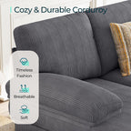 LINSY HOME Sectional Couch, 105'' W Corduroy U Shaped Sofa with Sleepable Armrests, 4 Seat Couch with Double Chaises, Deep Sofa for Living Room（Grey）