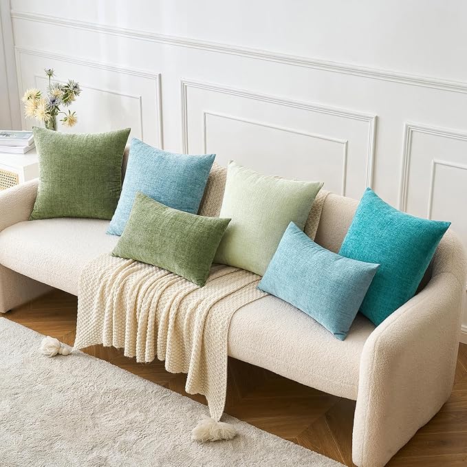 MIULEE Pack of 2 Couch Throw Pillow Covers 22x22 Inch Soft Teal Chenille Pillow - Image 8