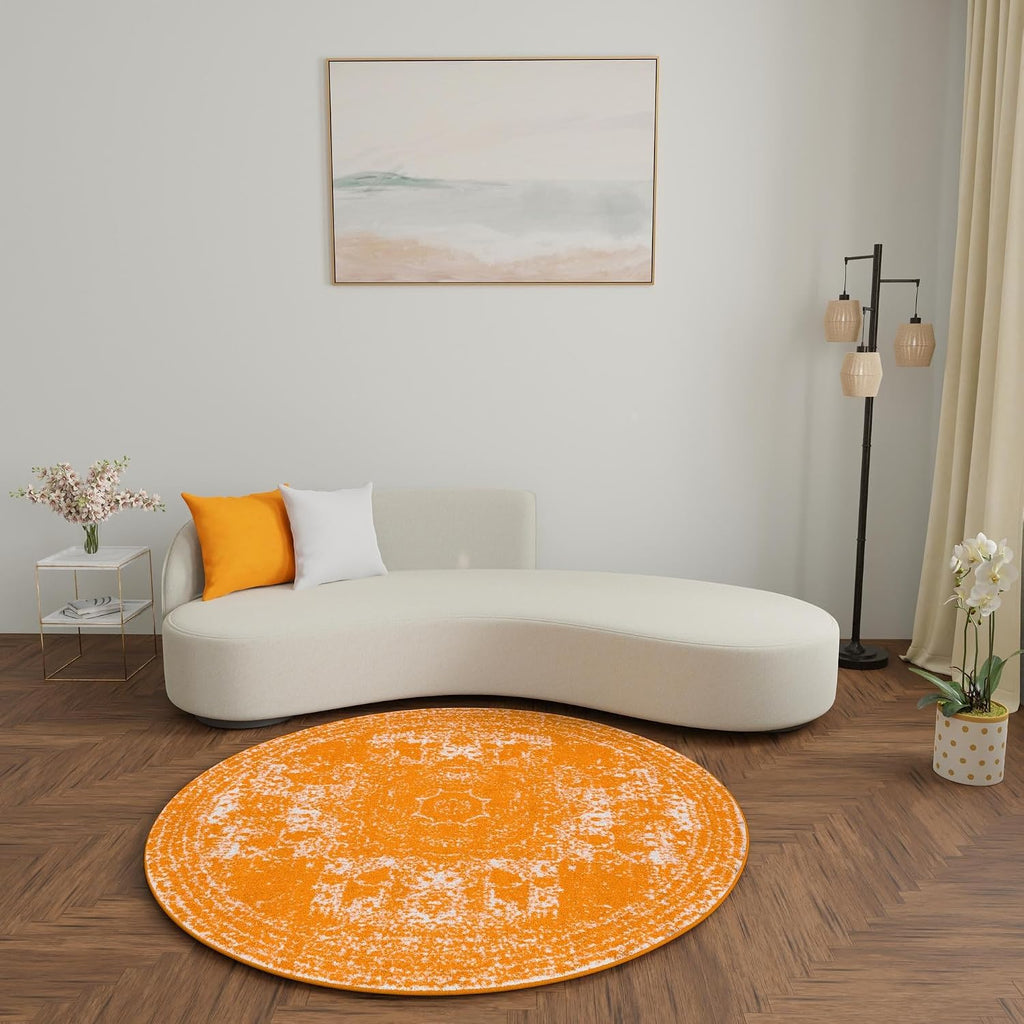 Unique Loom Bromley Collection Area Rug - Wells (3' 1" Round Orange/Ivory)