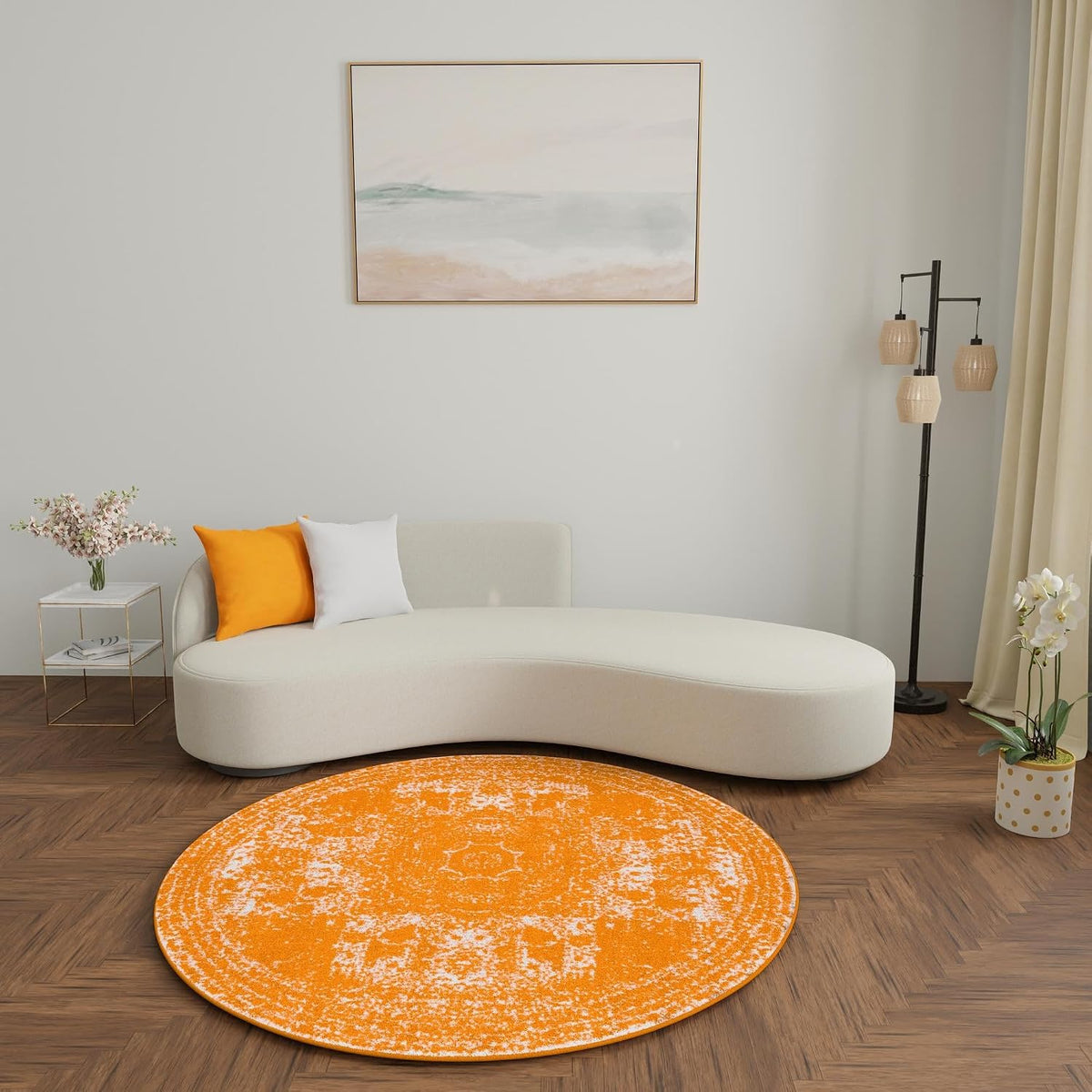 Unique Loom Bromley Collection Area Rug - Wells (3' 1" Round Orange/Ivory)