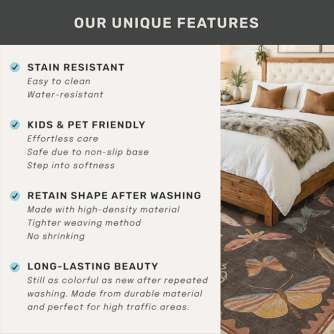Brown Washable Area Rug for Living Room - Image 6