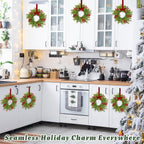6 Pack Mini Christmas Wreaths for Kitchen Cabinets,with Ribbon Bows Berry