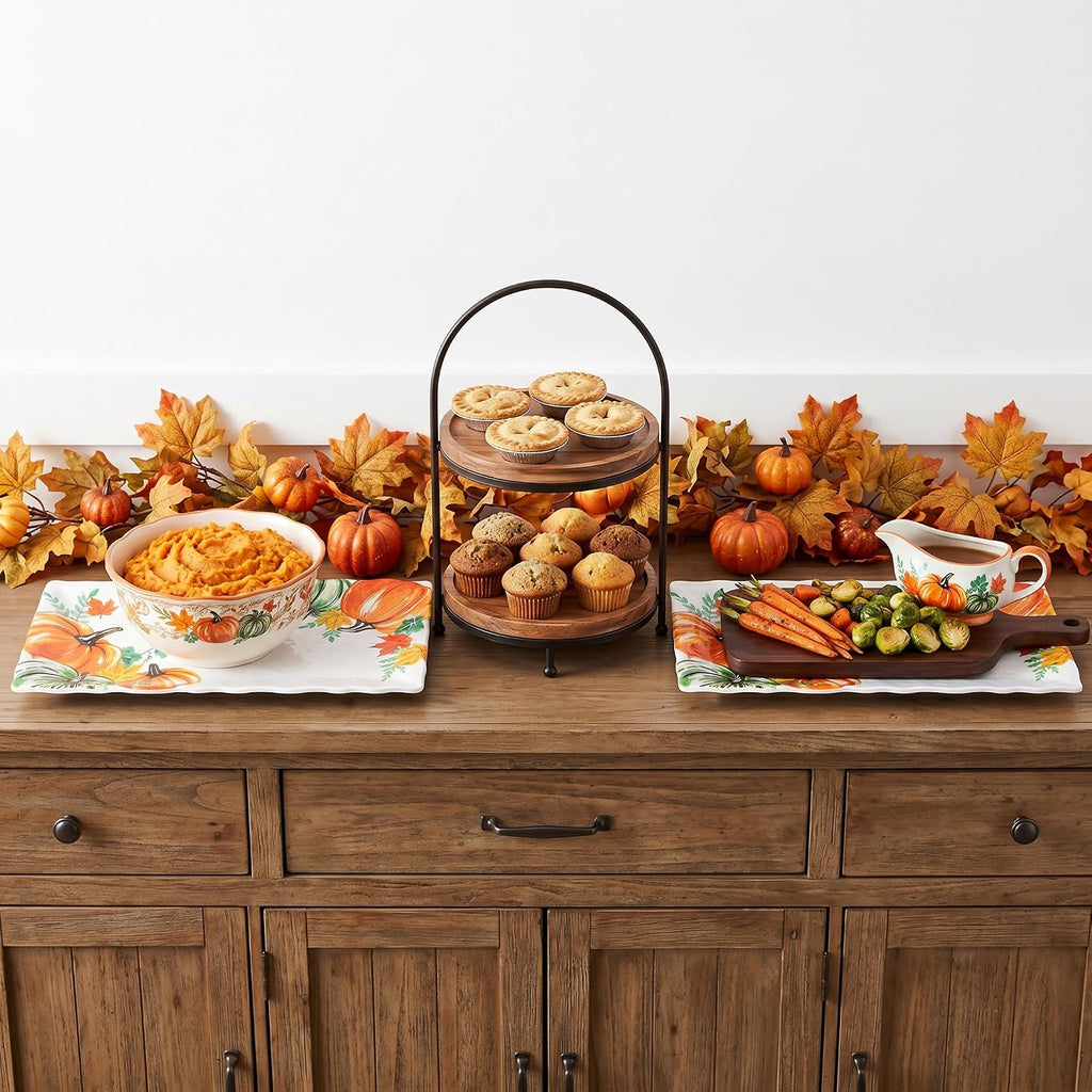 Pumpkin Melamine Serving Platters, 14.5" Serving Trays for Party