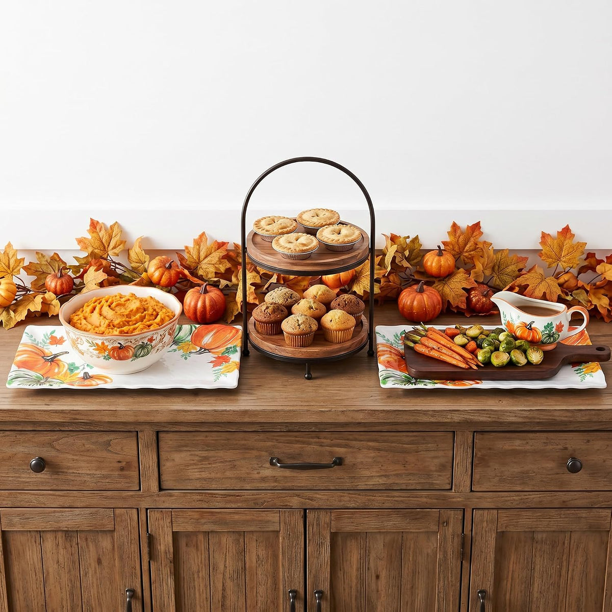 Pumpkin Melamine Serving Platters, 14.5" Serving Trays for Party