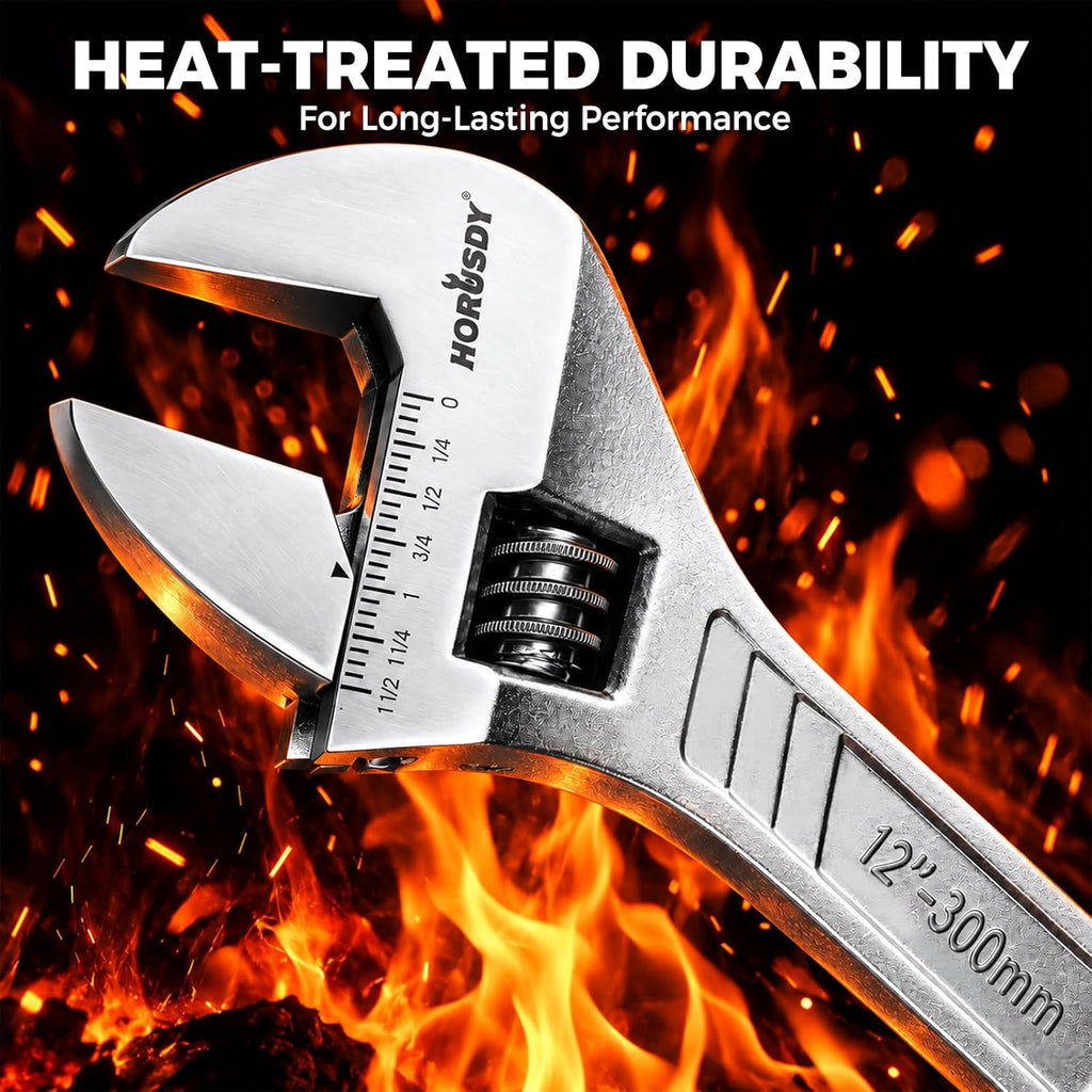 4-Piece Adjustable Wrench Set With 4 Magnetic Wrench Organizer Racks, 6" 8" 10" 12" Wide Jaw Metric & SAE Scales crescent wrench set, CR-V Steel for Home Repair, DIY & Auto Repair
