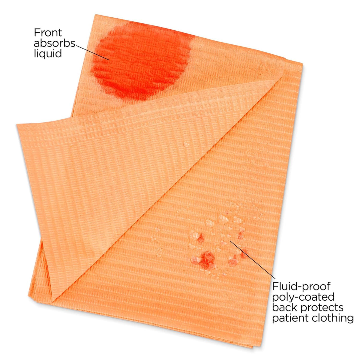 Practicon 125 Pack Orange Disposable Dental Bibs, 3 Ply Waterproof