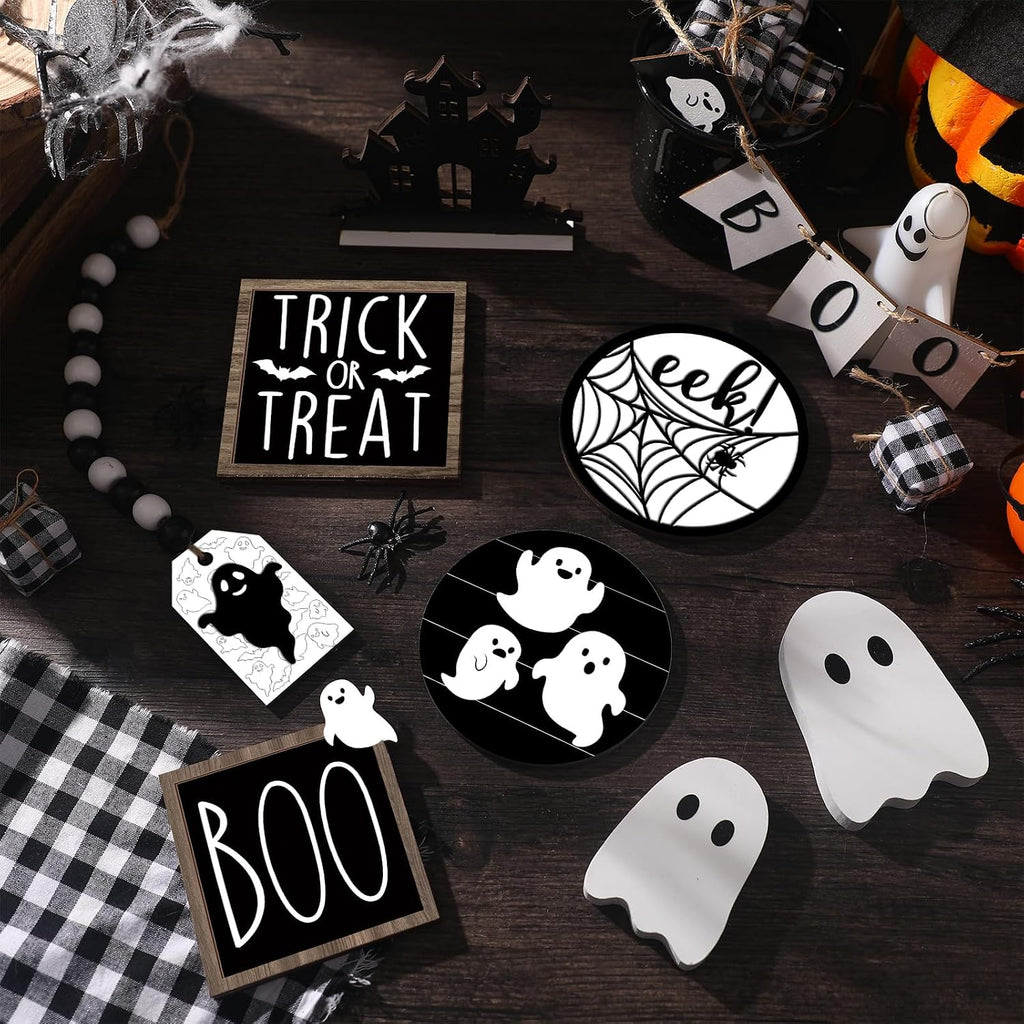 Umigy 15 Pcs Halloween Decor for Home Ghost Tiered Tray Decor Set