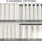 Beige White Kitchen Cafe Curtains 45 Inch Long 2 Panel Back Tab Translucent - Image 2