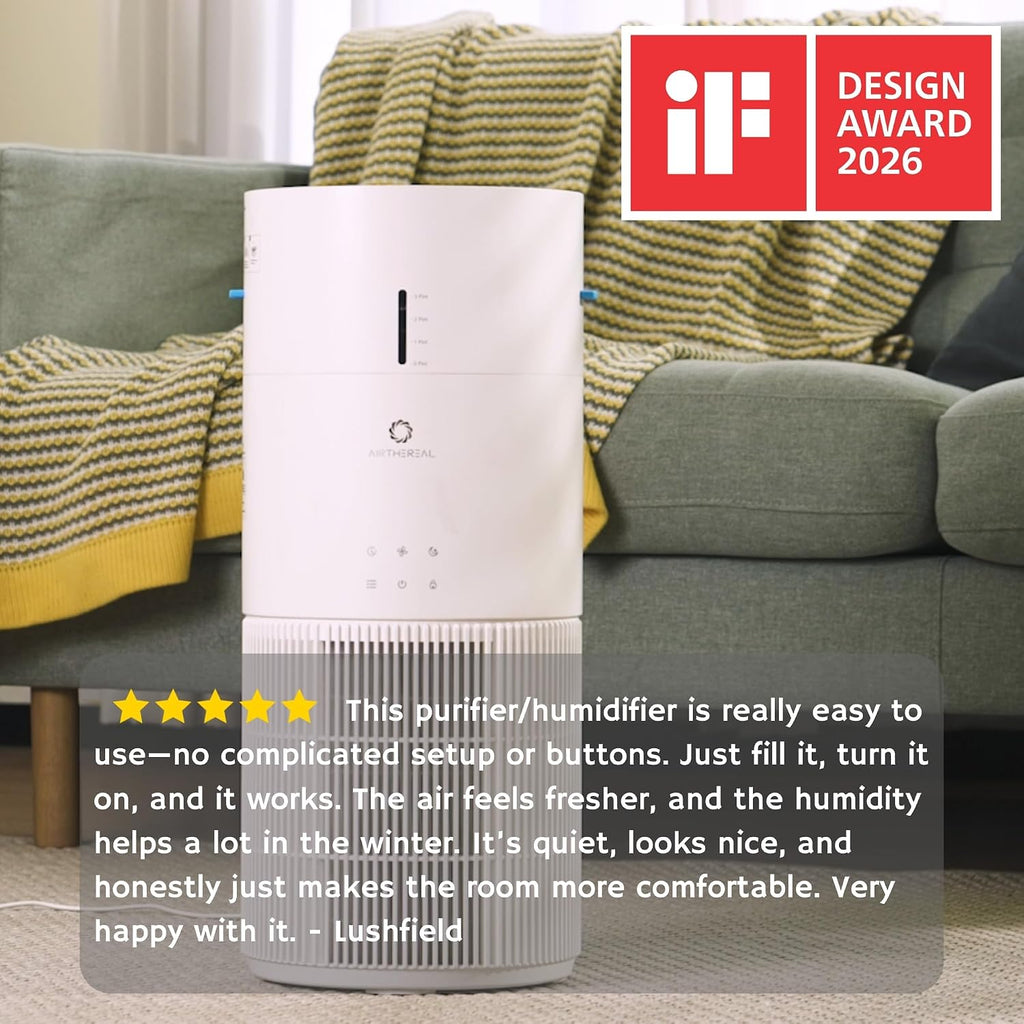 AIRTHEREAL 2-in-1 Air Purifier & Humidifier for Large Room Up to 1200 ft²