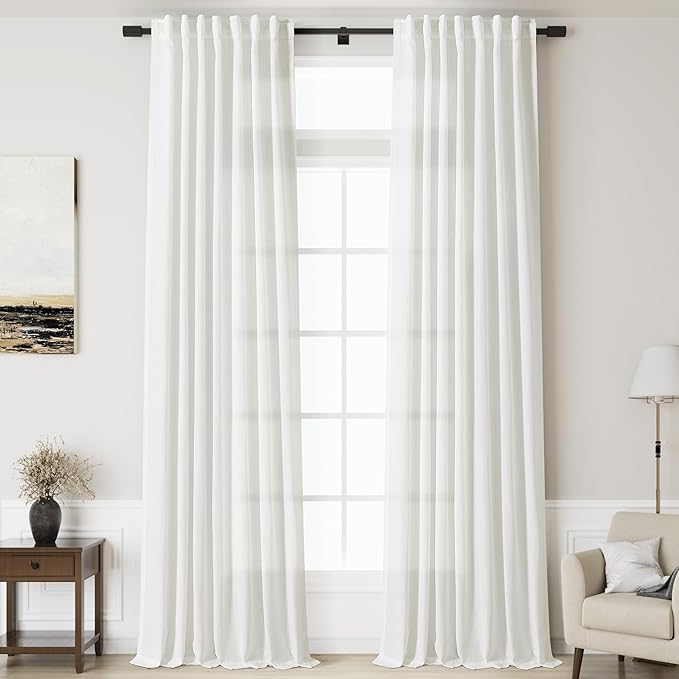 Linen Off White Curtains 144 inch Extra Long by Nanspring