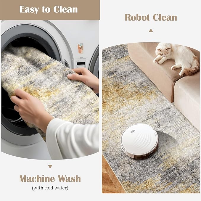 2'6''x12' Washable Kitchen Runner Rug: Modern Abstract Runners - Image 3