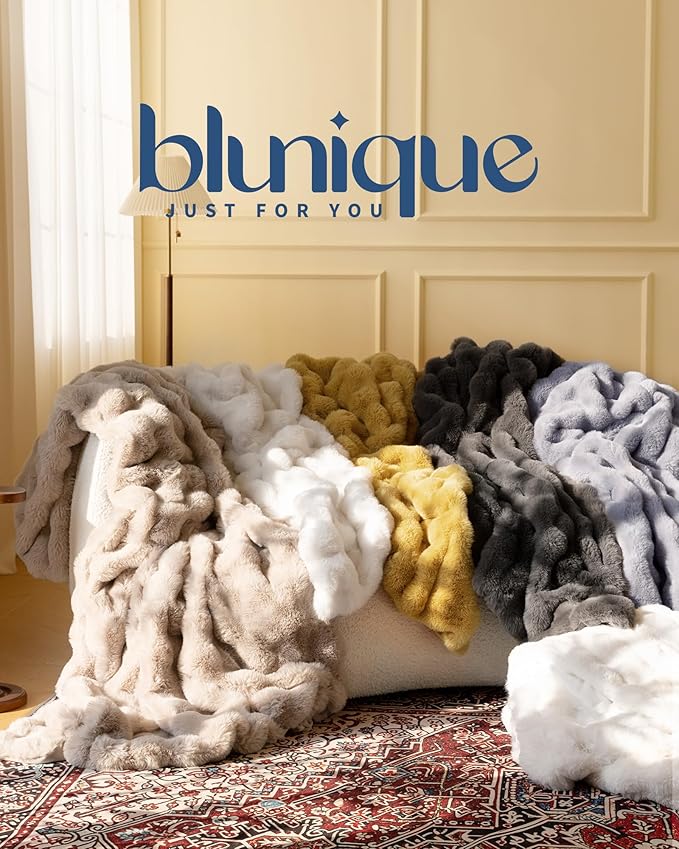 Ultra Soft Cozy Faux Fur Throw Blanket, Fuzzy Plush Thick Bubble Blanket - Image 8