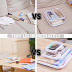 3PCS Clear Hard Plastic Zipper Case, Double Zippers Hard Pouch, Portable Travel Organizer Bin Clear Makeup Bag for Toy Storage, Snack Bag, Cosmetics, Diaper Bag, Toiletry Bag (3PCS-M)