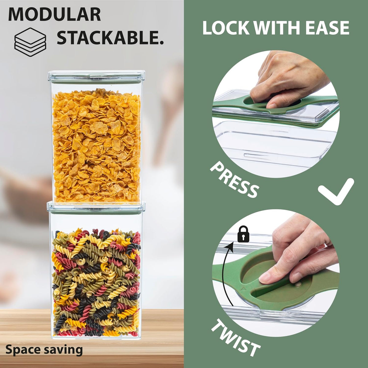 4-Pack Airtight Pantry Containers 1.9 QT Leakproof Twist-Lock Lids