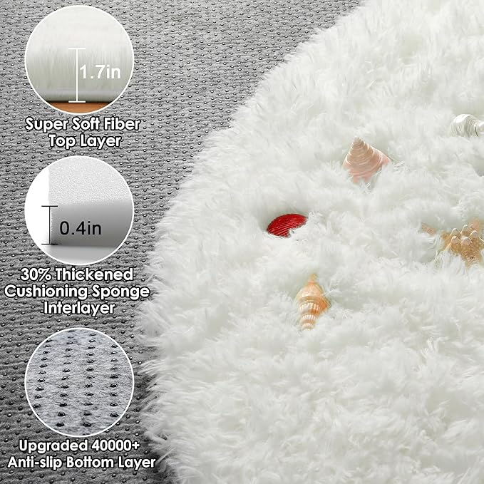 ONASAR Cream White Round Rugs 5ft - Image 2