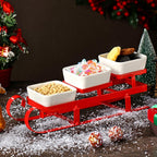 4 Pcs Christmas Sleigh Serving Dish 3 Tiered Ceramic Serving Bowl, Classic