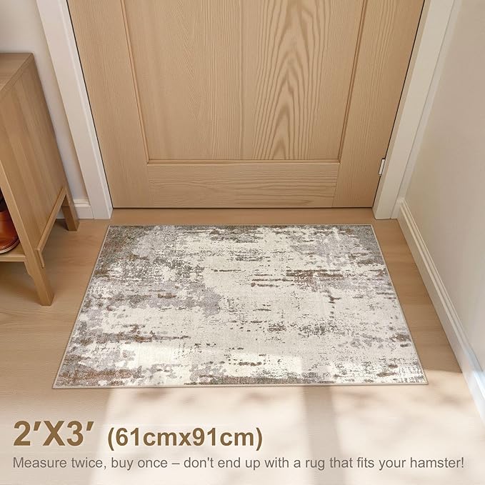 UERMEI 2x3 Entryway Area Rug: Washable Neutral Modern Abstract Small Rug - Image 3