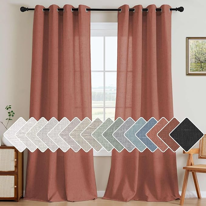 H.VERSAILTEX Living Room Linen Curtains Semi Sheer Curtains Nickel Grommet by HVERSAILTEX