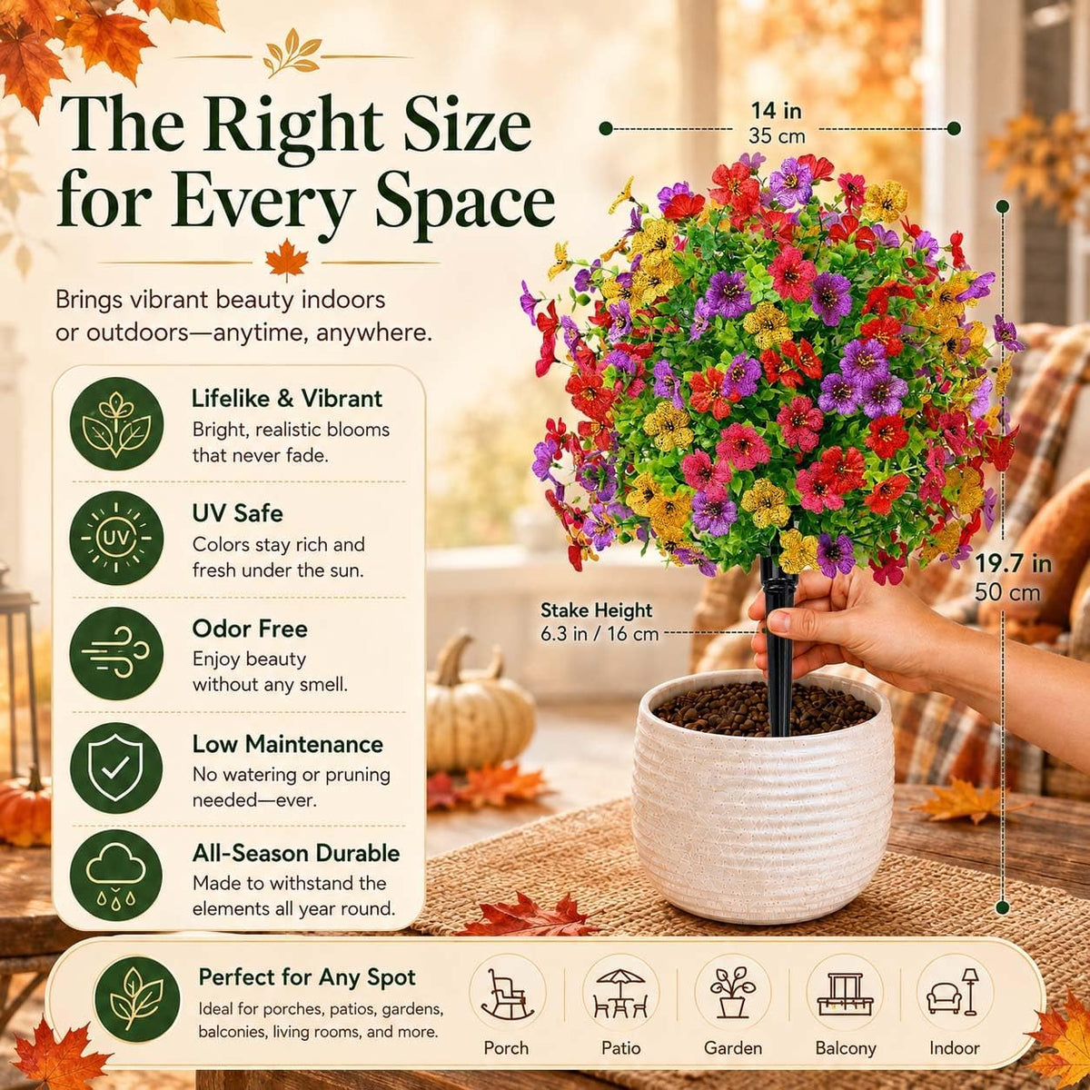 Artificial Flowers for Outdoors, 22 Inch Faux Topiary Ball Plants, 2 Pack