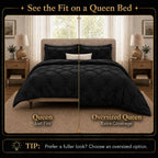 CozyLux Queen Comforter Set Black, 7 Pieces Pintuck Bed in a Bag