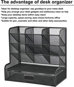 Marbrasse Mesh Pen Holder for Desk, Multi-Functional Pencil Organizer with Drawer, Desk Organizers and Accessories for Office Art Supplies (Large Black)