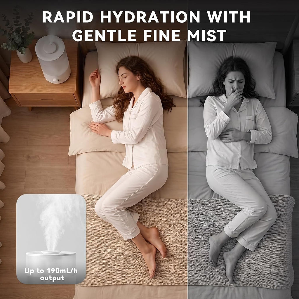 4L Humidifier for Large Room - High Mist Output, 60 HR Runtime, Ultrasonic Top Fill Humidifiers for Bedroom, Easy to Use & Clean for Home & Baby