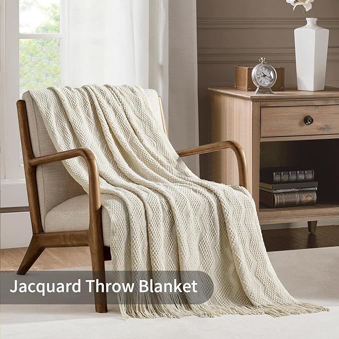 BOURINA Beige Throw Blanket 50x60 Inches Throw Textured Solid Soft Ripple - Image 2