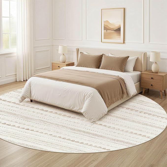 Nakagishi Round Rug Boho Area Rugs: 4x4 Washable Large Circle Neutral Soft - Image 8