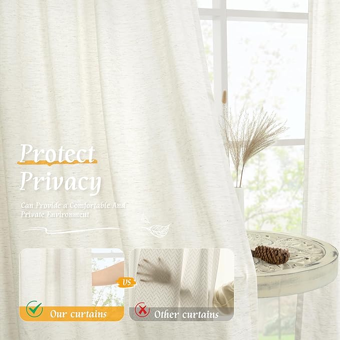 LAMIT Natural Linen Curtains 63 Inch Length - Image 5