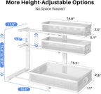 Under Sink Organizer, 3-Tier Thickened Metal Pull out Cabinet Organizer Shelf, Height Adjustable Slide out Storage Drawer Rack for Kitchen Bathroom Pantry Laundry Home Organization, 2-Pack, White