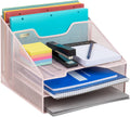 Mind Reader Metal Mesh Desktop File Organizer, 3-Tier Paper Tray with 5 Compartments, Office Mail Sorter, Pink