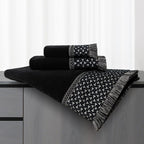 Loom and Mill Geometric Cotton Jacquard Bath Towel Set 3 Piece, Gray&Black