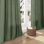 Nanspring Olive Green Linen Sheer Curtains - Image 8